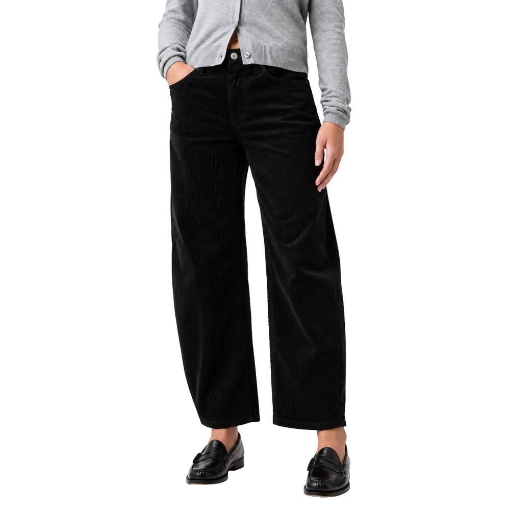 Gap Pants Womens 4 27R Black Corduroy Barrel High Rise Curved Leg Cotton Preppy